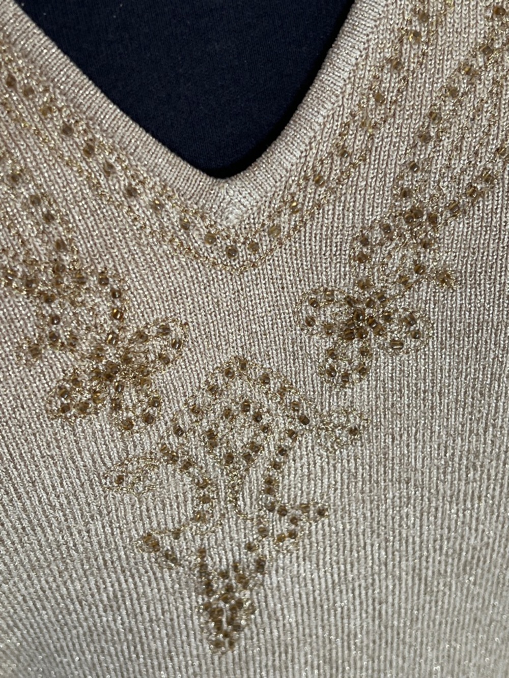 Sandra Gold Knit V-Neck Sleeveless Beaded Camisole - Picture 7 of 7